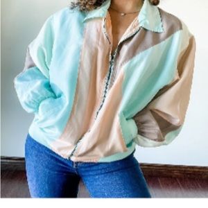 BLAIR 100% Silk Vintage 90s  Multicolor Pastel Jacket. Size M